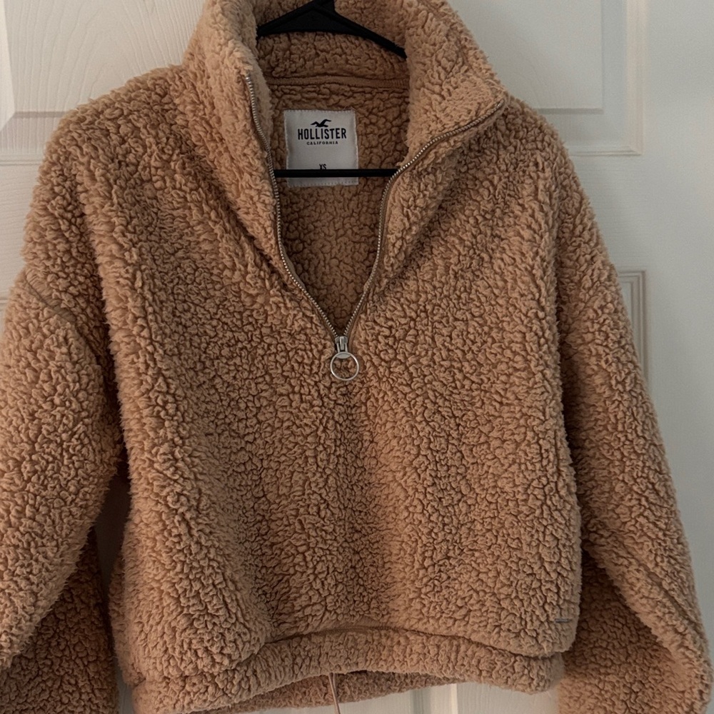 Hollister Tan Sherpa Quarter-Zip Pullover